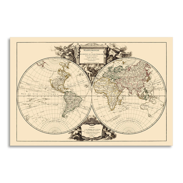 Quadro Stampa su Tela con Telaio in Legno Vaugondy - World map