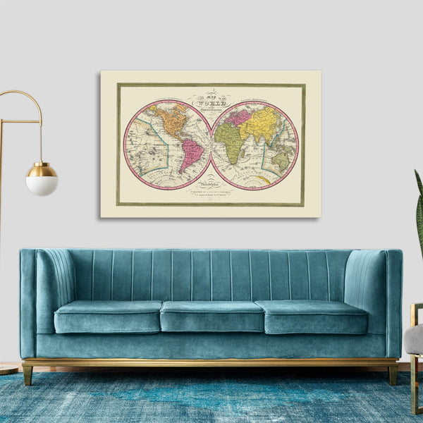 Quadro Stampa su Tela con Telaio in Legno Mitchell - World Globular Projection