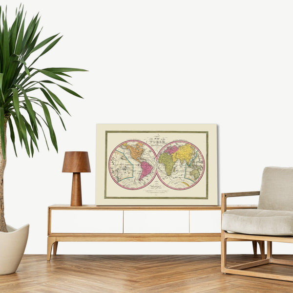 Quadro Stampa su Tela con Telaio in Legno Mitchell - World Globular Projection