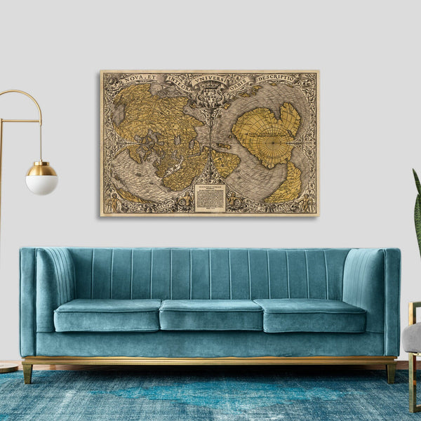 Quadro Stampa su Tela con Telaio in Legno Oronce Finé - Noua, et integra uniuersi orbis descriptio