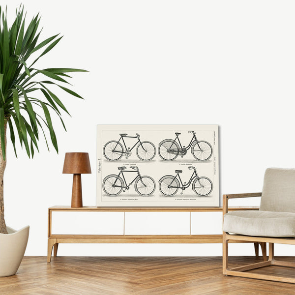 Quadro Stampa su Tela con Telaio in Legno Lithograph of different types of bicycles