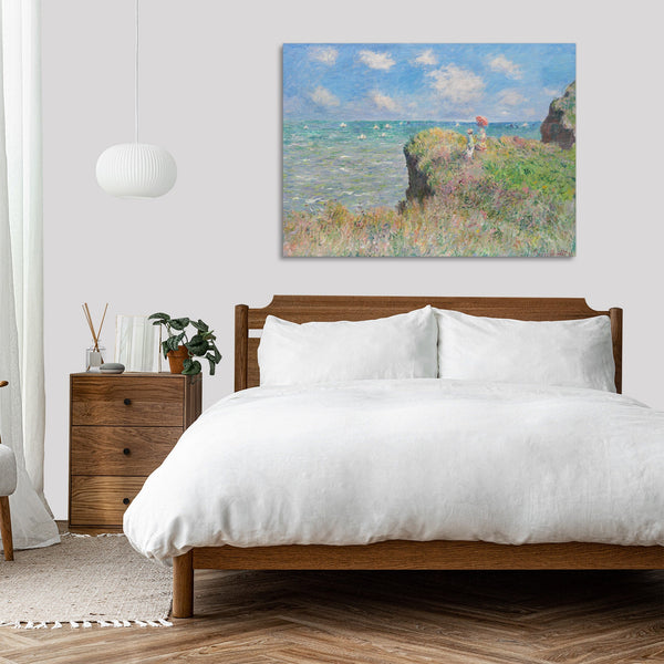 Quadro Stampa su Tela con Telaio in Legno Claude Monet - Cliff Walk at Pourville