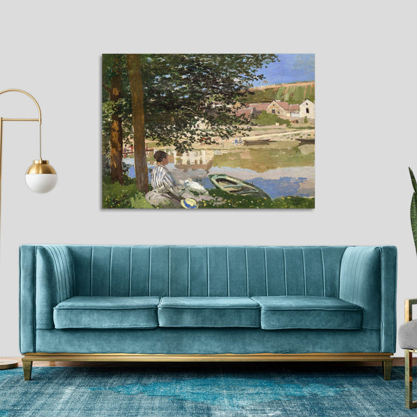 Quadro Stampa su Tela con Telaio in Legno Claude Monet - On the Bank of the Seine, Bennecourt