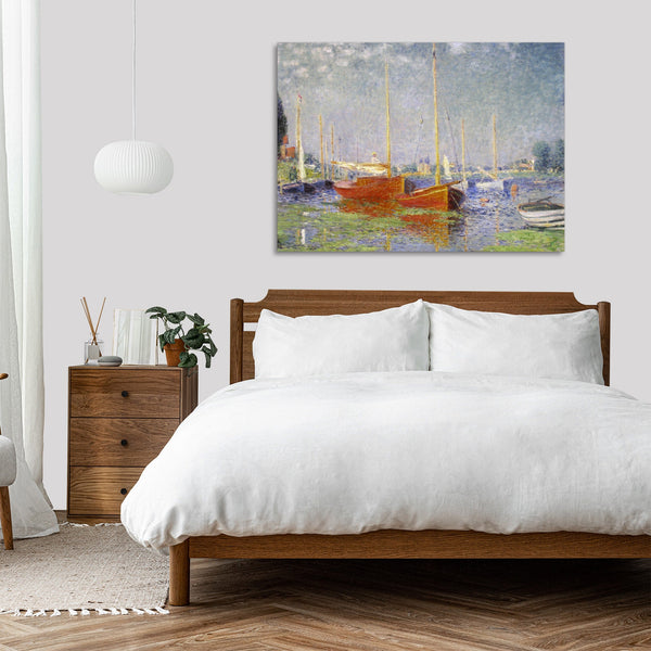 Quadro Stampa su Tela con Telaio in Legno Claude Monet - Red Boats at Argenteuil