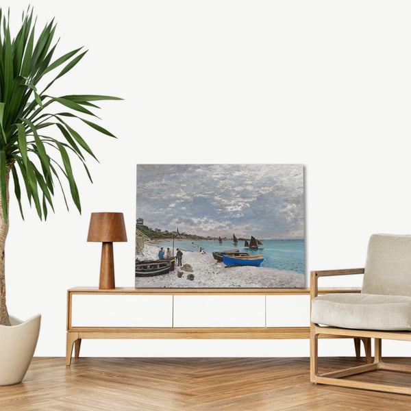 Quadro Stampa su Tela con Telaio in Legno Claude Monet - The Beach at Sainte-Adresse