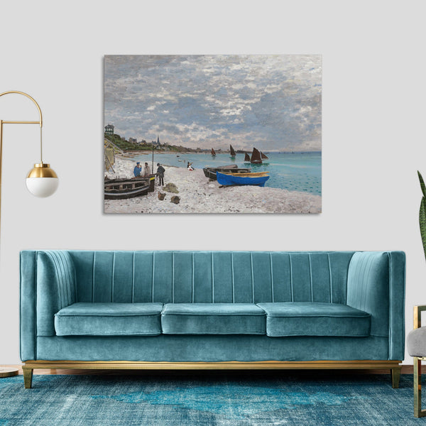 Quadro Stampa su Tela con Telaio in Legno Claude Monet - The Beach at Sainte-Adresse