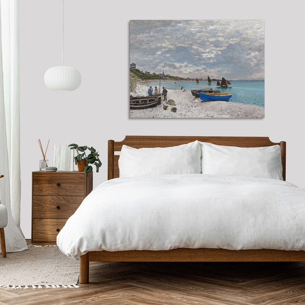 Quadro Stampa su Tela con Telaio in Legno Claude Monet - The Beach at Sainte-Adresse