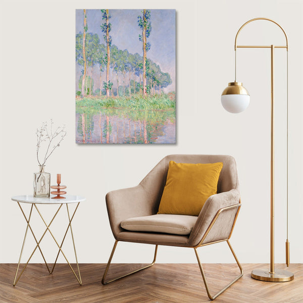 Quadro Stampa su Tela con Telaio in Legno Claude Monet - Poplars, Pink Effect