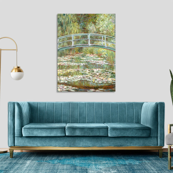 Quadro Stampa su Tela con Telaio in Legno Claude Monet - Bridge over a Pond of Water Lilies