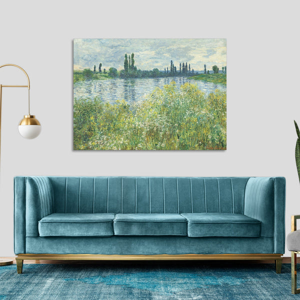 Quadro Stampa su Tela con Telaio in Legno Claude Monet - Banks of the Seine, Vétheuil