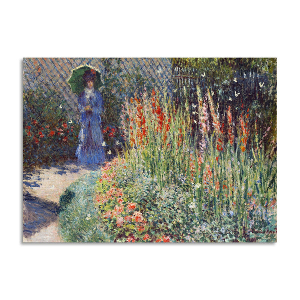 Quadro Stampa su Tela con Telaio in Legno Claude Monet - Rounded Flower Bed