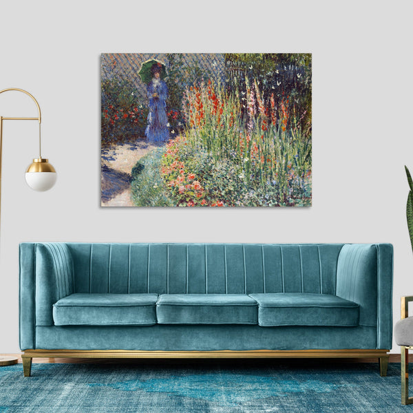 Quadro Stampa su Tela con Telaio in Legno Claude Monet - Rounded Flower Bed