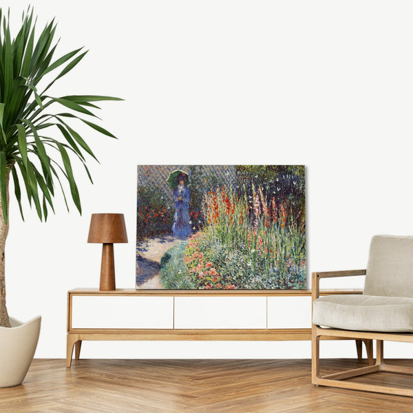 Quadro Stampa su Tela con Telaio in Legno Claude Monet - Rounded Flower Bed