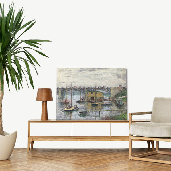 Quadro Stampa su Tela con Telaio in Legno Claude Monet - Bridge at Argenteuil on a Gray Day