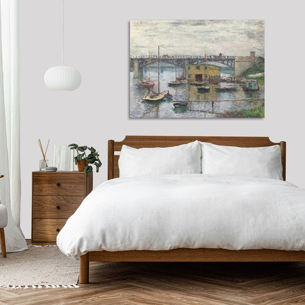 Quadro Stampa su Tela con Telaio in Legno Claude Monet - Bridge at Argenteuil on a Gray Day