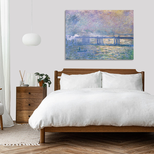 Quadro Stampa su Tela con Telaio in Legno Claude Monet - Charing Cross Bridge
