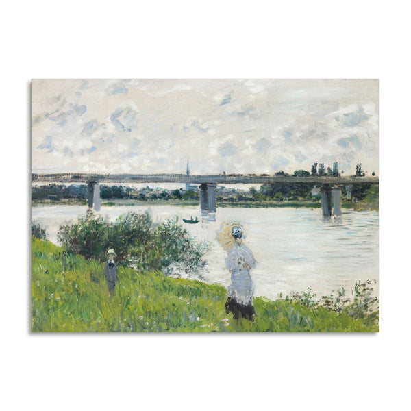 Quadro Stampa su Tela con Telaio in Legno Claude Monet - The Promenade with the Railroad Bridge Argenteuil
