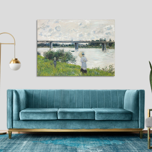 Quadro Stampa su Tela con Telaio in Legno Claude Monet - The Promenade with the Railroad Bridge Argenteuil