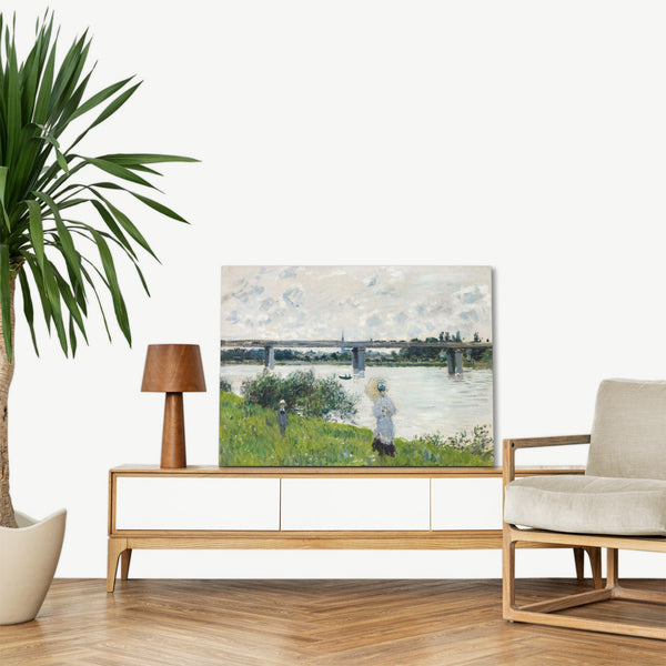 Quadro Stampa su Tela con Telaio in Legno Claude Monet - The Promenade with the Railroad Bridge Argenteuil