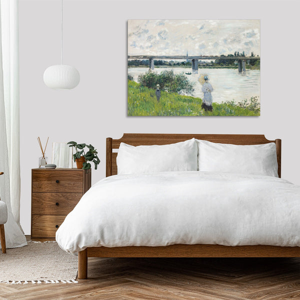 Quadro Stampa su Tela con Telaio in Legno Claude Monet - The Promenade with the Railroad Bridge Argenteuil