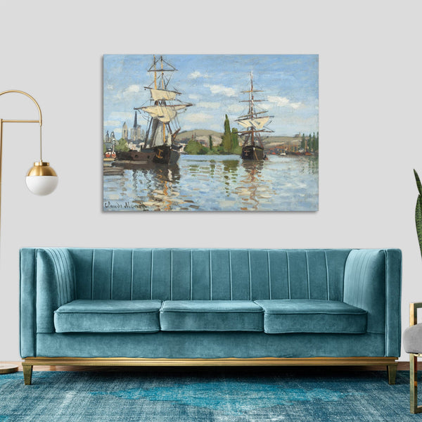 Quadro Stampa su Tela con Telaio in Legno Claude Monet - Ships Riding on the Seine at Rouen