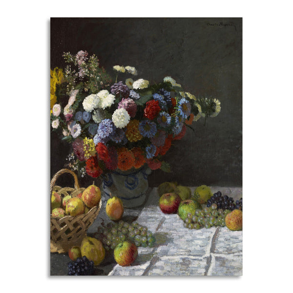 Quadro Stampa su Tela con Telaio in Legno Claude Monet - Still Life with Flowers and Fruit