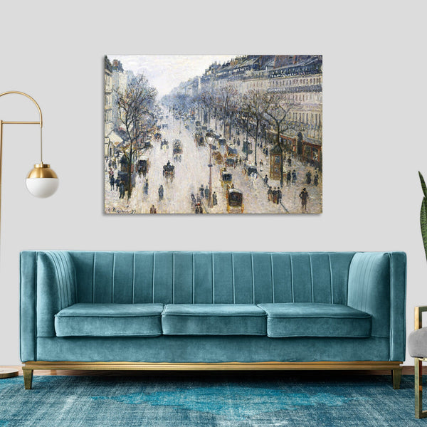 Quadro Stampa su Tela con Telaio in Legno Camille Pissarro - The Boulevard Montmartre on a Winter Morning