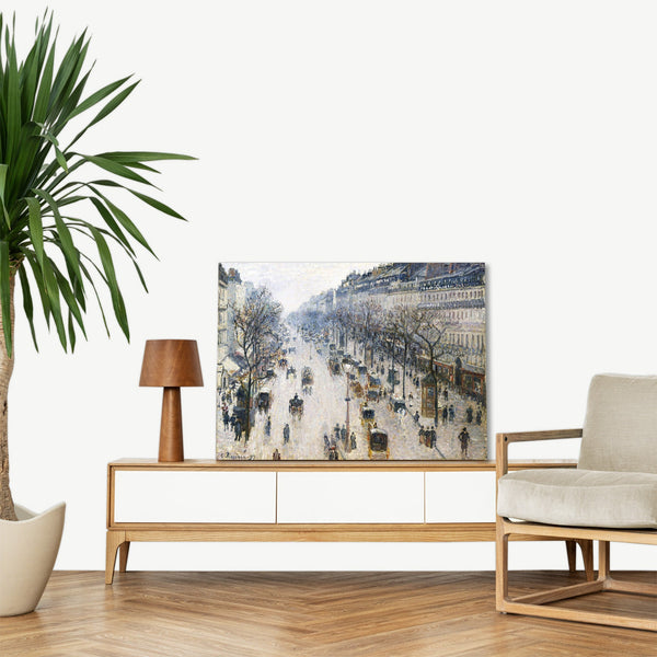 Quadro Stampa su Tela con Telaio in Legno Camille Pissarro - The Boulevard Montmartre on a Winter Morning