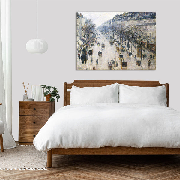 Quadro Stampa su Tela con Telaio in Legno Camille Pissarro - The Boulevard Montmartre on a Winter Morning