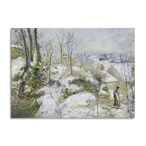 Quadro Stampa su Tela con Telaio in Legno Camille Pissarro - Rabbit Warren at Pontoise, Snow