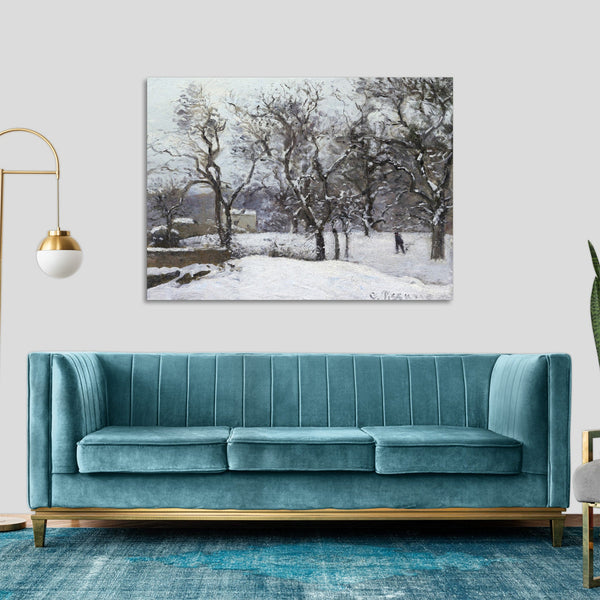 Quadro Stampa su Tela con Telaio in Legno Camille Pissarro - Snow at Louveciennes