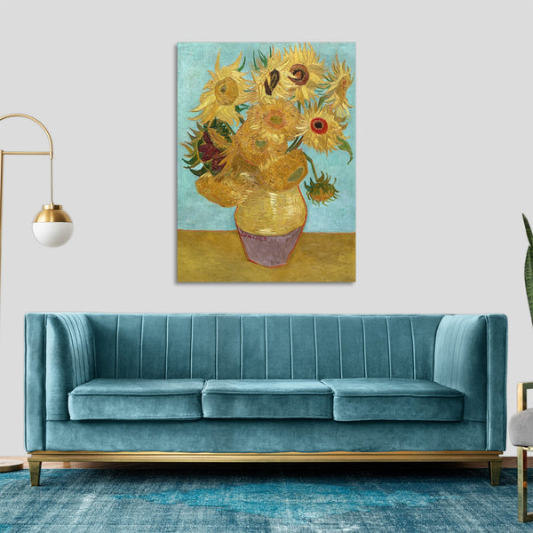 Quadro Stampa su Tela con Telaio in Legno Vincent van Gogh - Vase with Twelve Sunflowers