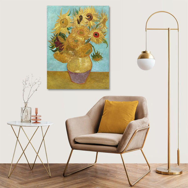 Quadro Stampa su Tela con Telaio in Legno Vincent van Gogh - Vase with Twelve Sunflowers