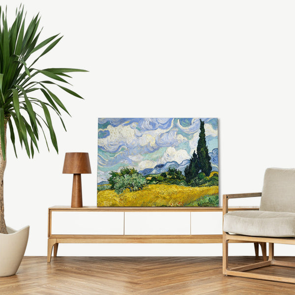 Quadro Stampa su Tela con Telaio in Legno Vincent van Gogh - Wheat Field with Cypresses