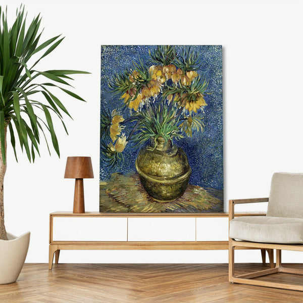 Quadro Stampa su Tela con Telaio in Legno Vincent van Gogh - Imperial Fritillaries in a Copper Vase