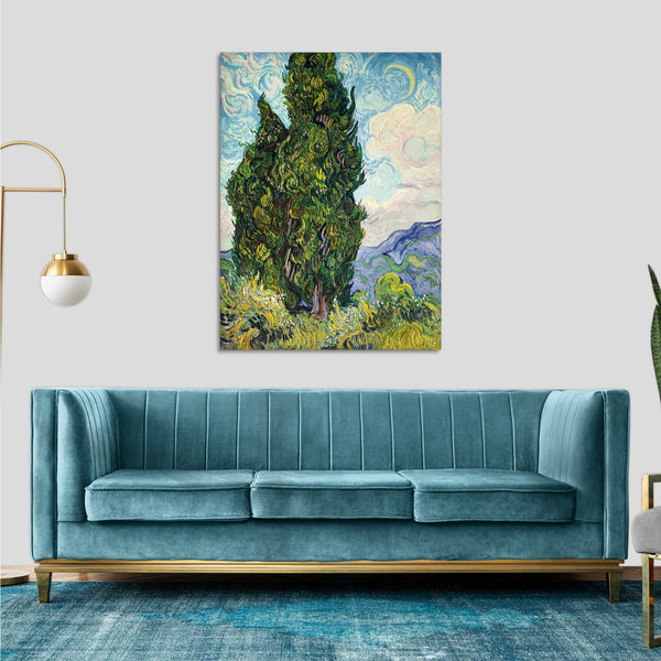 Quadro Stampa su Tela con Telaio in Legno Vincent van Gogh - Cypresses