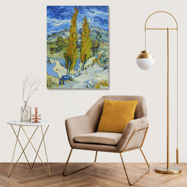 Quadro Stampa su Tela con Telaio in Legno Vincent van Gogh - The Poplars at Saint-Rémy