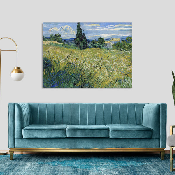 Quadro Stampa su Tela con Telaio in Legno Vincent van Gogh - Green Wheat Field with Cypress