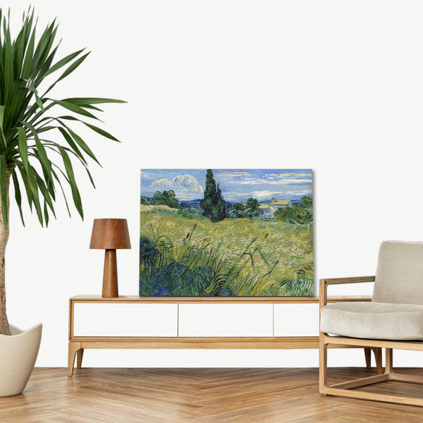 Quadro Stampa su Tela con Telaio in Legno Vincent van Gogh - Green Wheat Field with Cypress