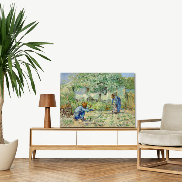 Quadro Stampa su Tela con Telaio in Legno Vincent van Gogh - First Steps, after Millet