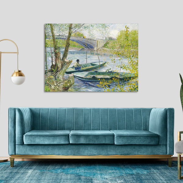 Quadro Stampa su Tela con Telaio in Legno Vincent van Gogh - Fishing in Spring, the Pont de Clichy