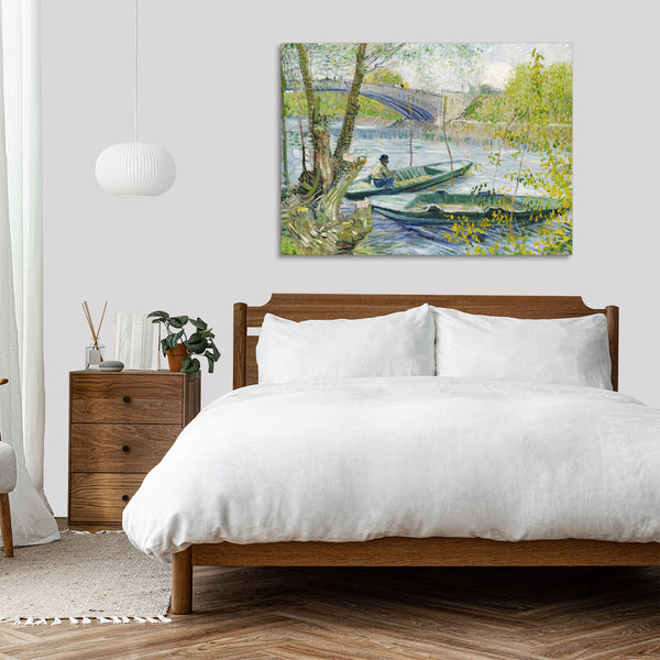 Quadro Stampa su Tela con Telaio in Legno Vincent van Gogh - Fishing in Spring, the Pont de Clichy