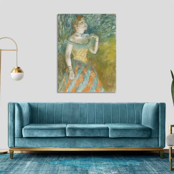Quadro Stampa su Tela con Telaio in Legno Edgar Degas - The Singer in Green