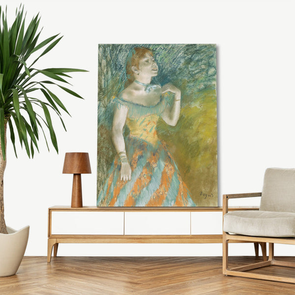 Quadro Stampa su Tela con Telaio in Legno Edgar Degas - The Singer in Green