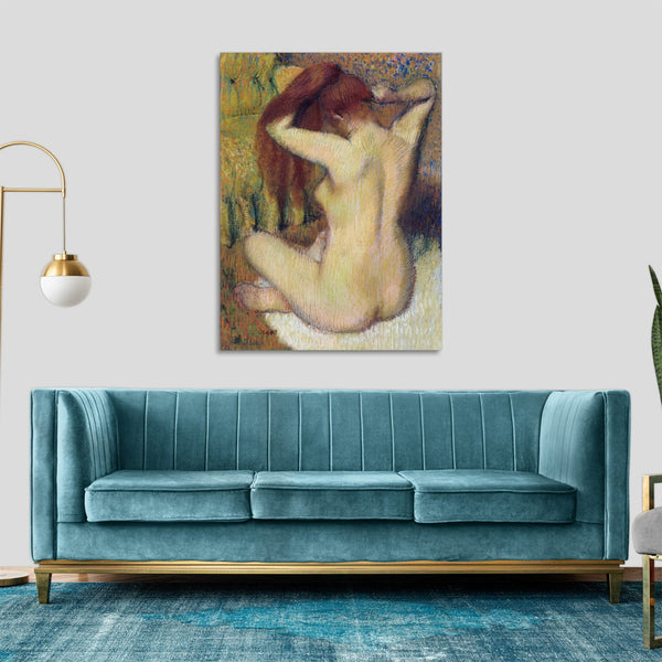 Quadro Stampa su Tela con Telaio in Legno Edgar Degas - Nude lady Woman Combing Her Hair