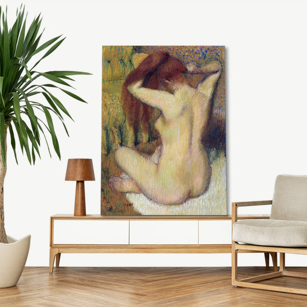 Quadro Stampa su Tela con Telaio in Legno Edgar Degas - Nude lady Woman Combing Her Hair