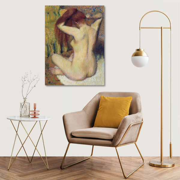 Quadro Stampa su Tela con Telaio in Legno Edgar Degas - Nude lady Woman Combing Her Hair