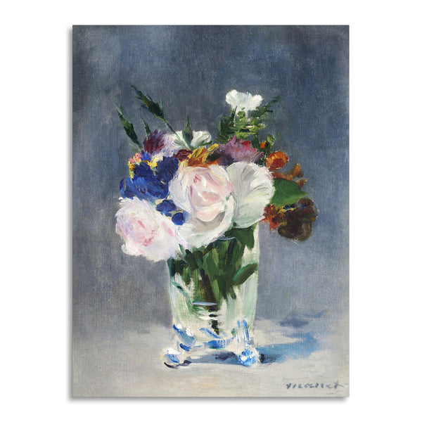 Quadro Stampa su Tela con Telaio in Legno Edouadr Manet - Flowers in a Crystal Vase