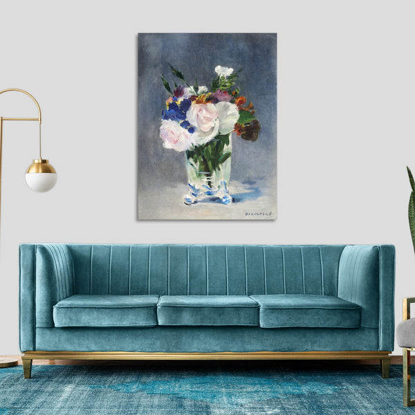 Quadro Stampa su Tela con Telaio in Legno Edouadr Manet - Flowers in a Crystal Vase