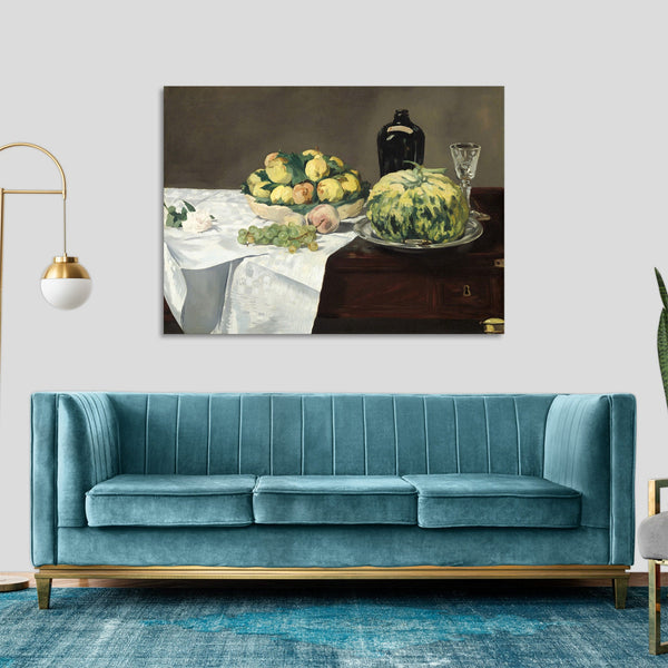 Quadro Stampa su Tela con Telaio in Legno Edouadr Manet - Still Life with Melon and Peaches